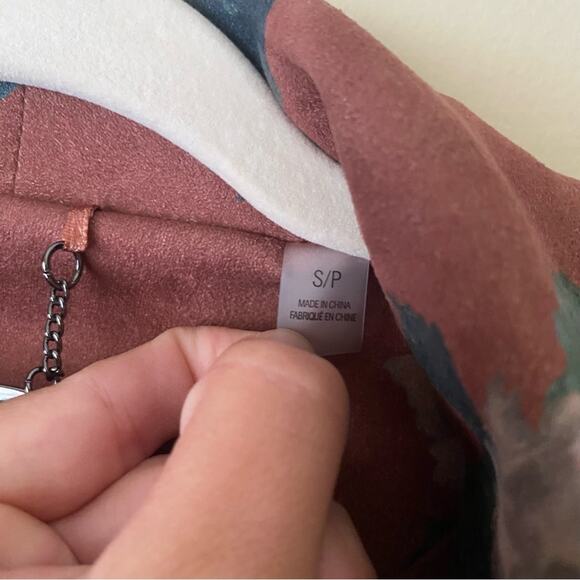 Elie Tahari | Faux Suede Floral Printed Drape Front Zip Jacket Pockets Brown S - Picture 9 of 10